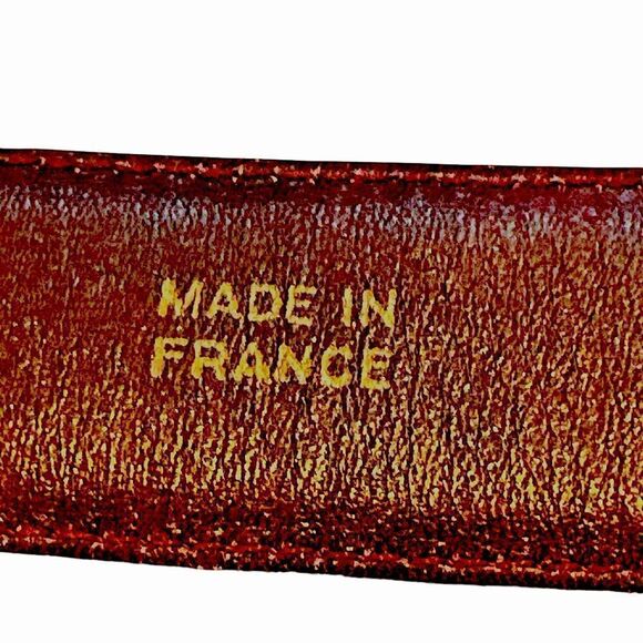 1970’s YSL Yves Saint Laurent burgundy leather belt gold silver buckle 32/80 - Picture 6 of 7